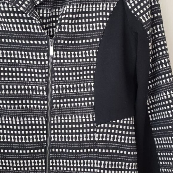 Chico's | Black & White Asymmetrical Zip Moto Jacket - Picture 6 of 10